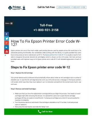 Easy To Fix Epson Printer Error Code W-12