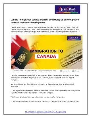 Canada Immigration service provider and strategies of immigration for the Canadian economy growth