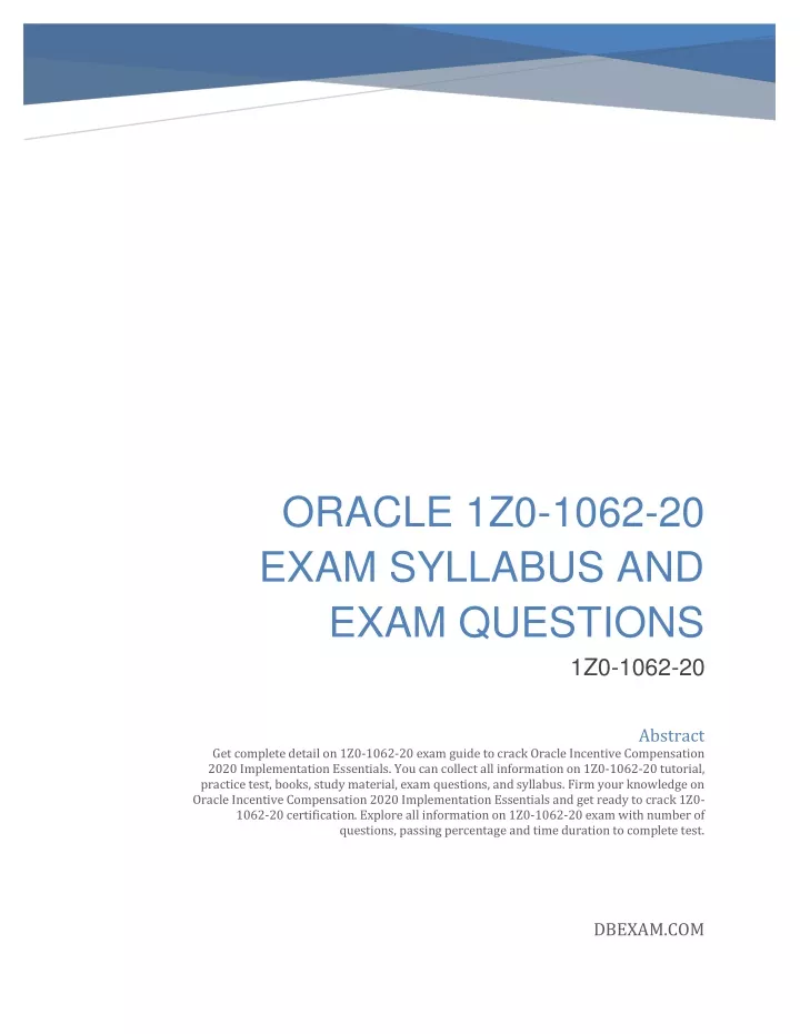 oracle 1z0 1062 20 exam syllabus and exam