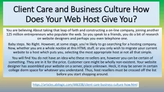 client care and business culture how does your web host give you