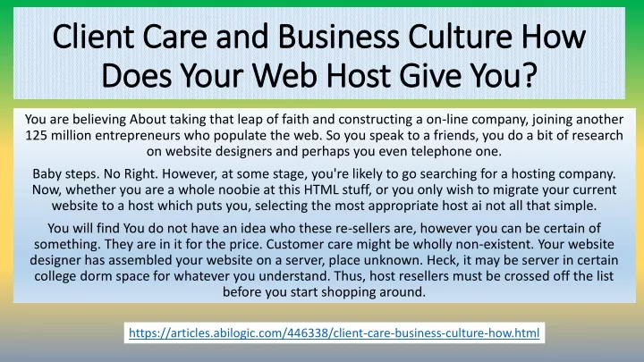 client care and business culture how does your web host give you