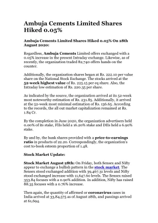 ambuja cements limited shares hiked 0 05