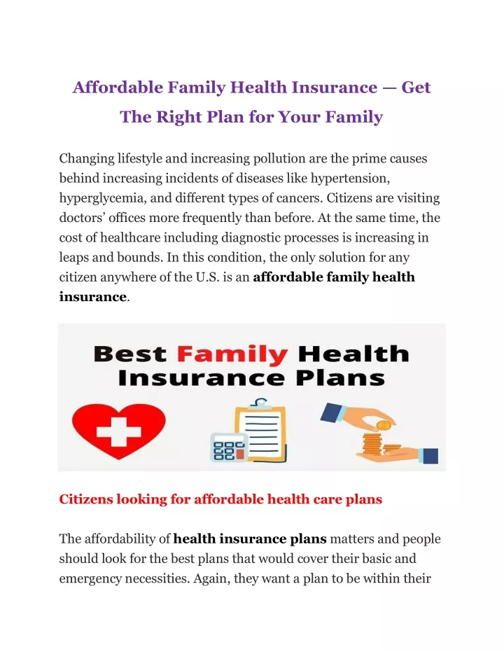 affordable family health insurance get
