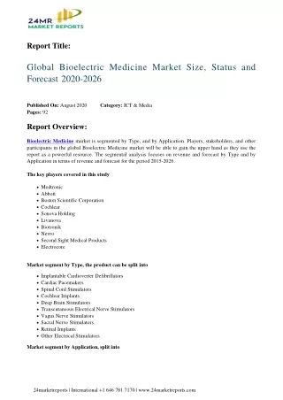 Bioelectric Medicine Market Size, Status and Forecast 2020-2026