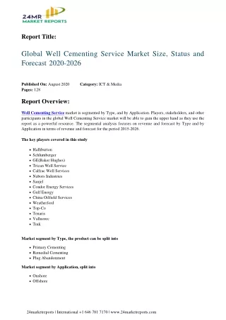 Well Cementing Service Market Size, Status and Forecast 2020-2026