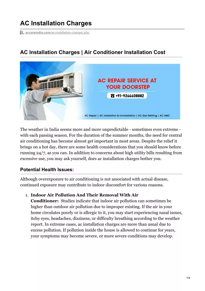 ac installation charges