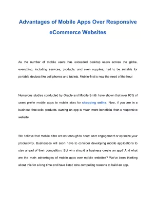 advantages of mobile apps over responsive