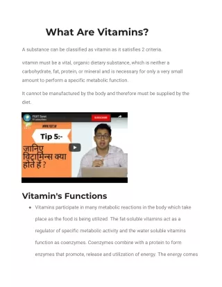 What Are Vitamins ?