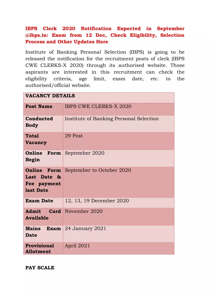 ibps clerk 2020 notification expected