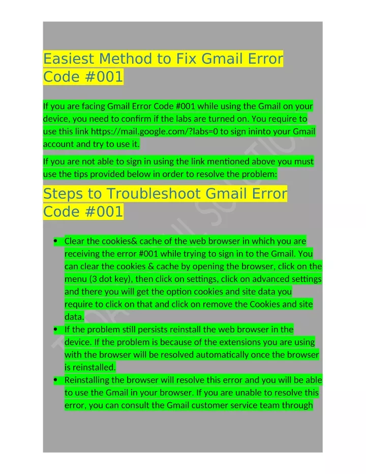 easiest method to fix gmail error code 001