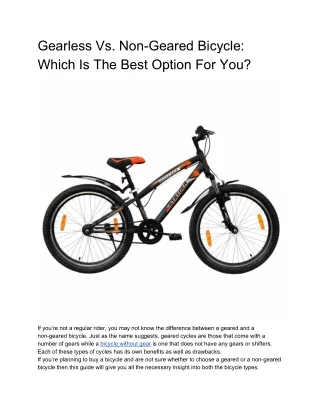 Gearless Vs. Non-Geared Bicycle: Which Is The Best Option For You?