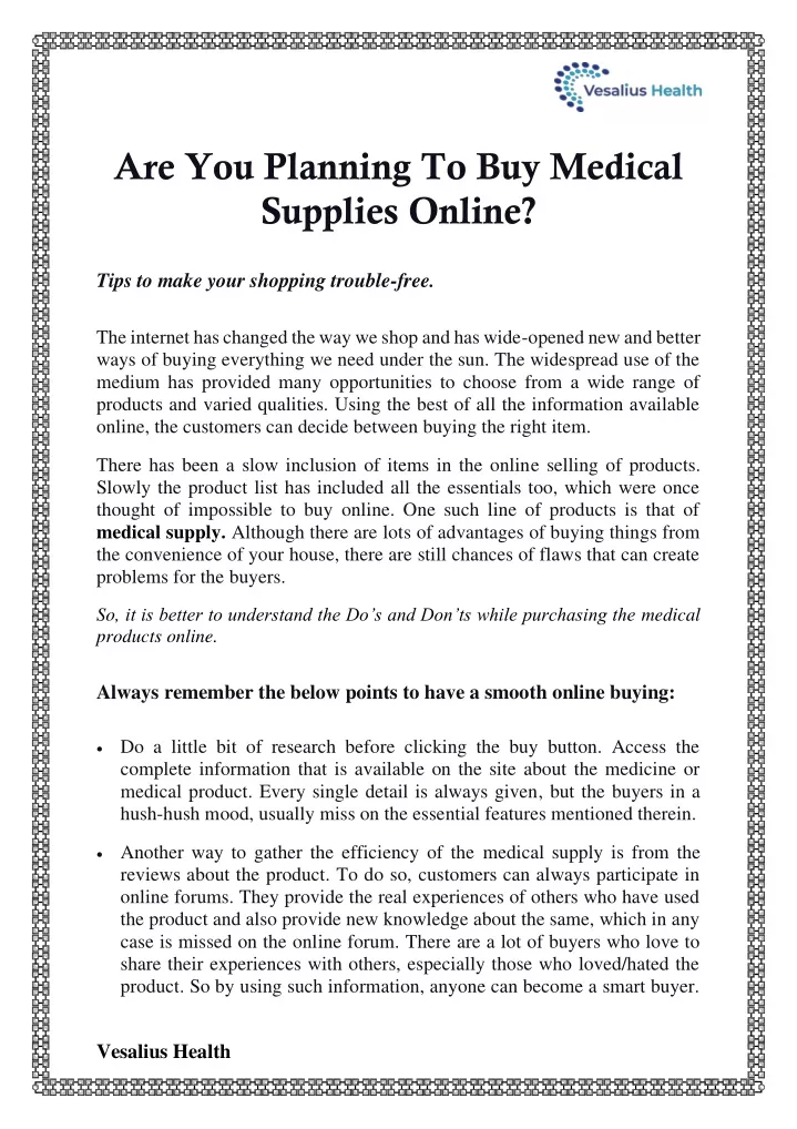 are you planning to buy medical supplies online