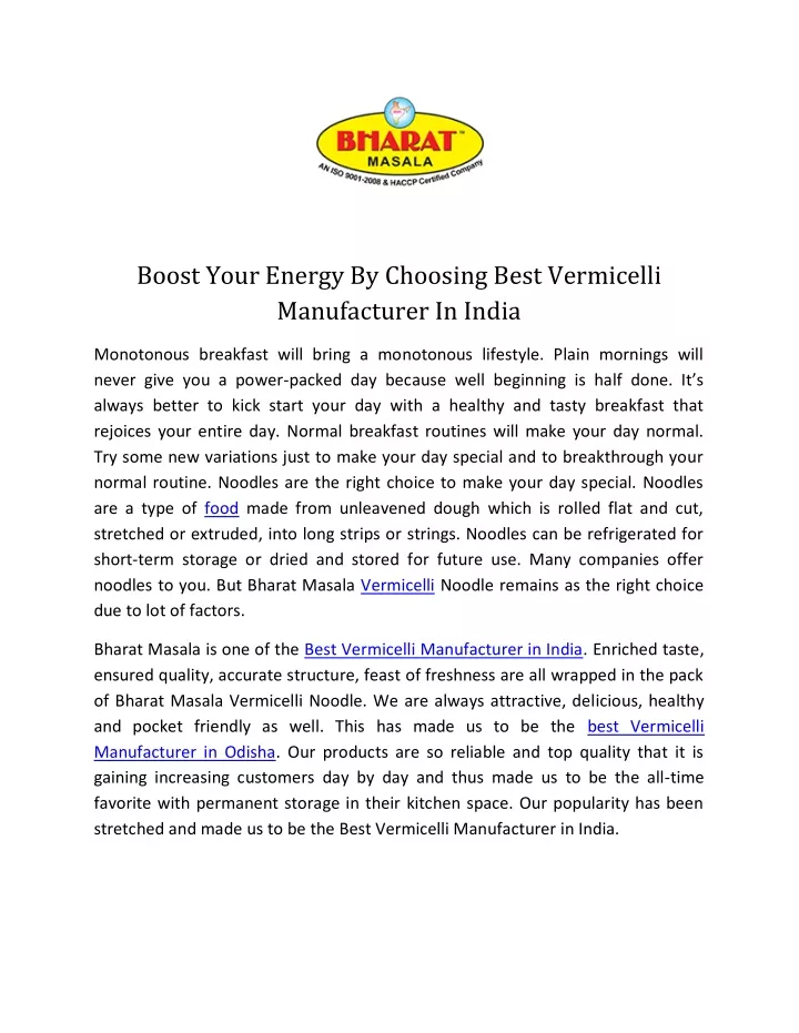 boost your energy by choosing best vermicelli