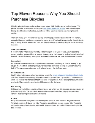 Top Eleven Reasons Why You Should Purchase Bicycles