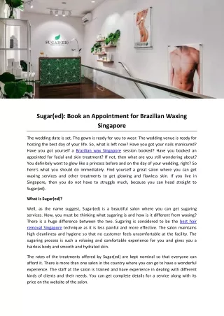 Sugar(ed): Book an Appointment for Brazilian Waxing Singapore
