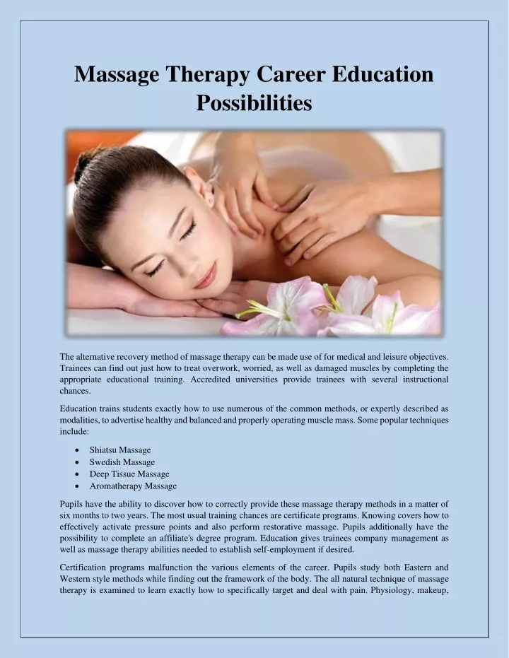 massage therapy career education possibilities