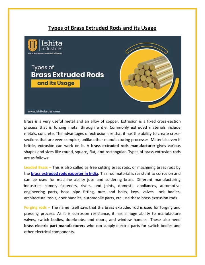 types of brass extruded rods and its usage