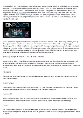 Kumpulan Situs Judi Poker Terpercaya Dengan Game Komplit