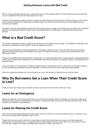 Getting Business Loans with Bad Credit