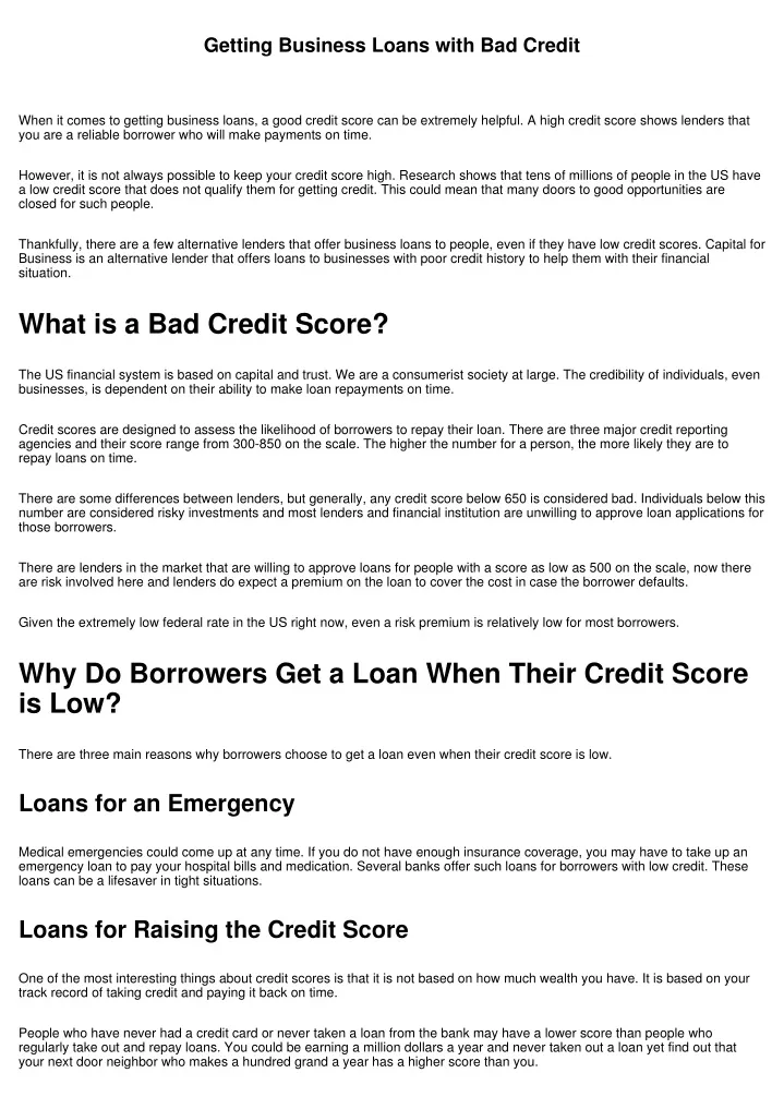 getting business loans with bad credit