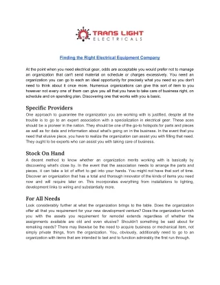 finding the right electrical equipment company