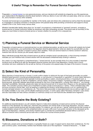 6 Useful Things to Bear In Mind For Funeral Planning