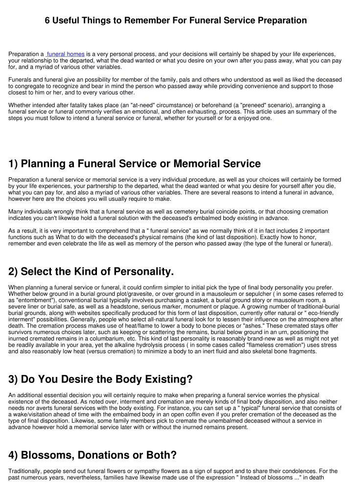 6 useful things to remember for funeral service