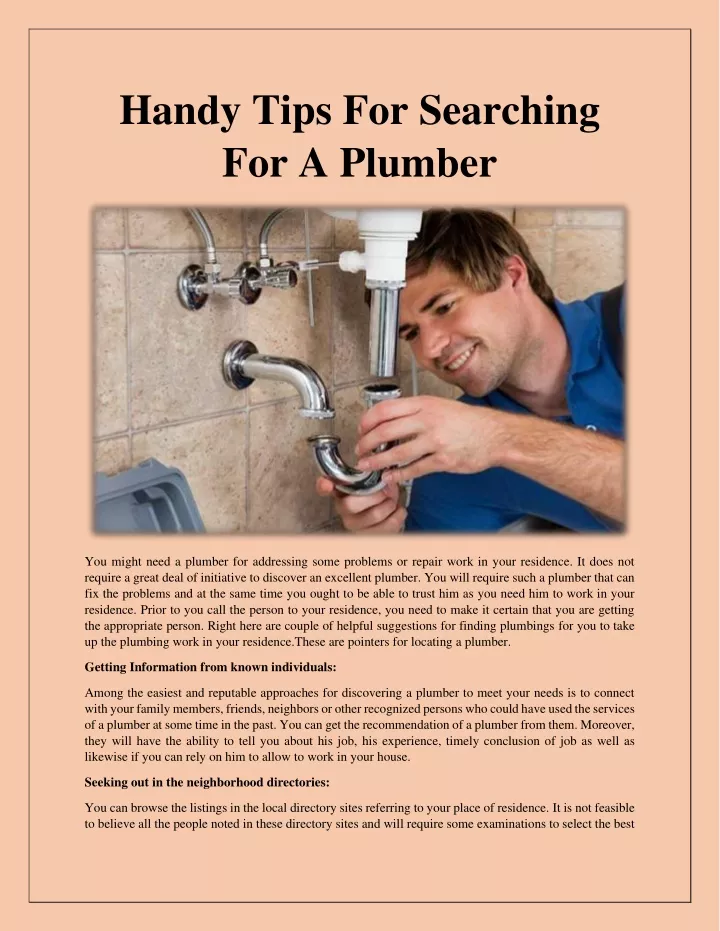 handy tips for searching for a plumber