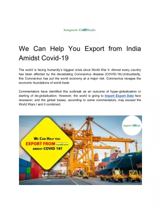 We Can Help You Export from India Amidst Covid-19