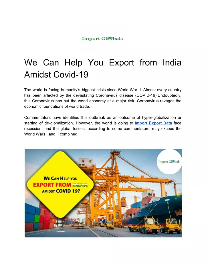 we can help you export from india amidst covid 19