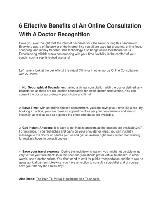 6 Effective Benefits Of An Online Consultation With A Doctor Recognition