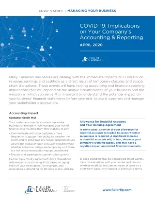 COVID-19: Implications on Your Company’s Accounting & Reporting