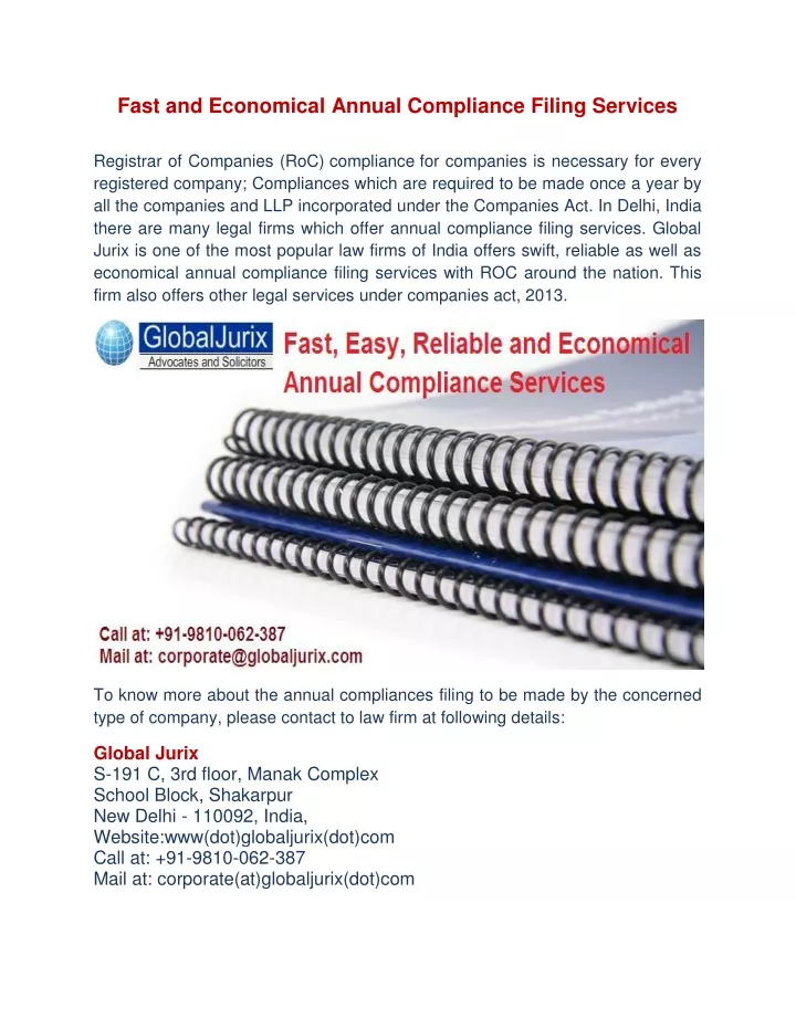 fast and economical annual compliance filing