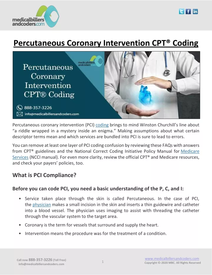 percutaneous coronary intervention cpt coding