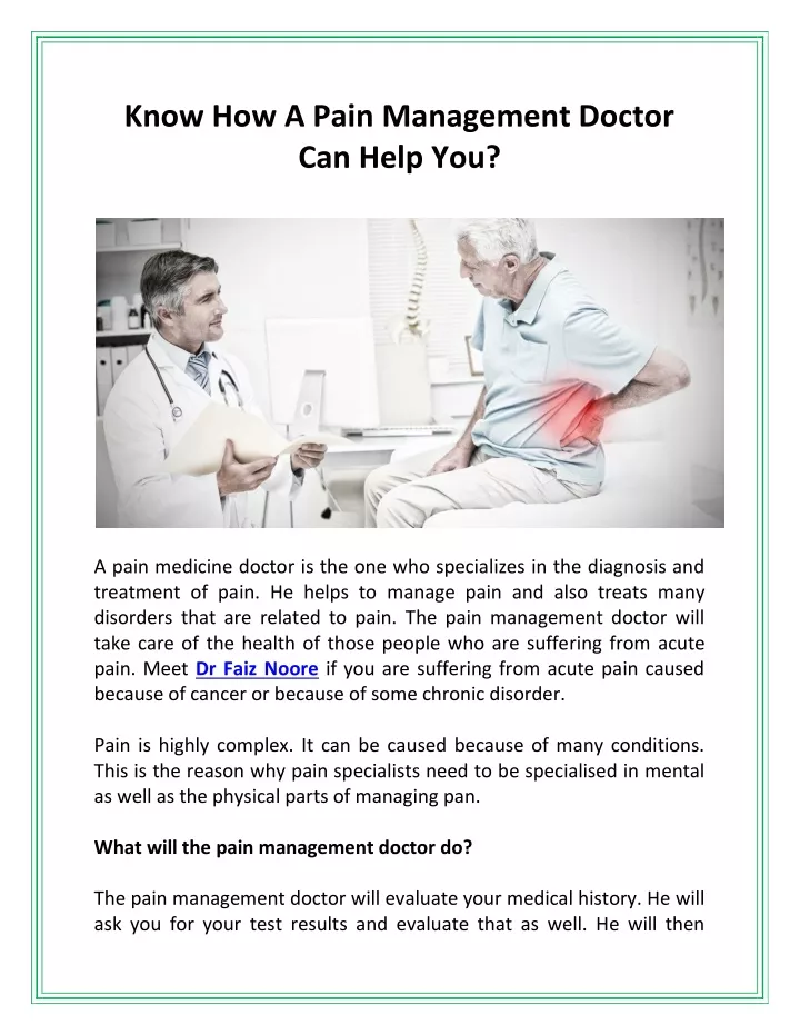 know how a pain management doctor can help you