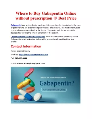 Where to Buy Gabapentin Online without prescription @ Best Price