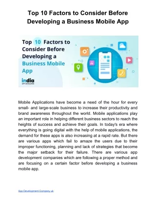 Top 10 Factors to Consider Before Developing a Business Mobile App