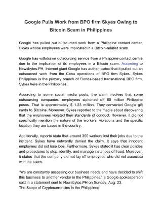 google pulls work from bpo firm skyes owing to
