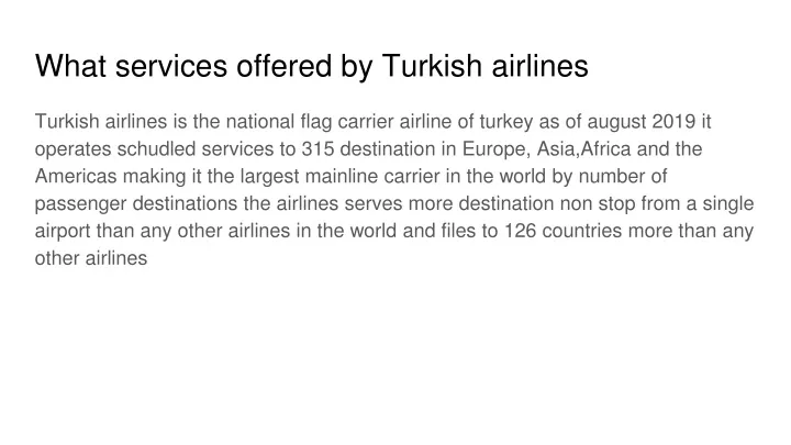 what services offered by turkish airlines