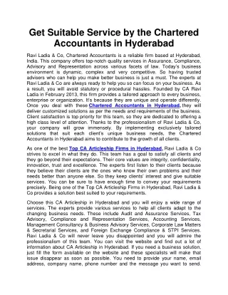 Get Suitable Service by the Chartered Accountants in Hyderabad