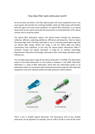 how does how does fiber optic attenuator fiber
