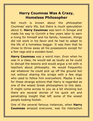 harry coumnas was a crazy homeless philosopher