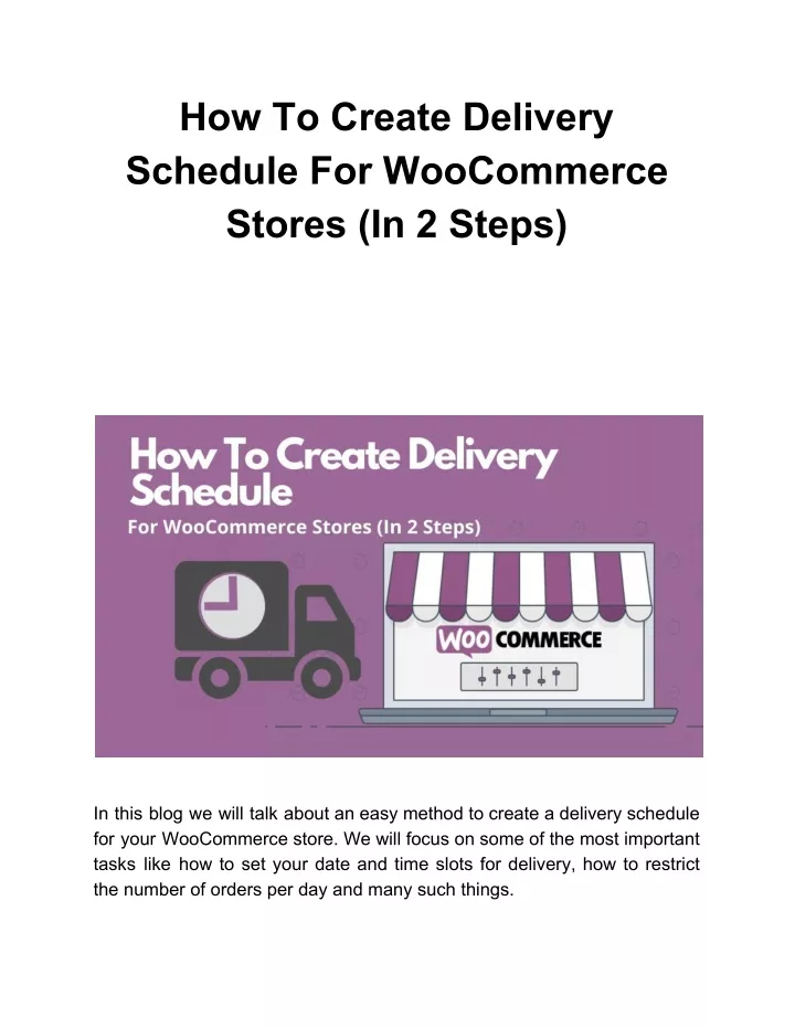 how to create delivery schedule for woocommerce