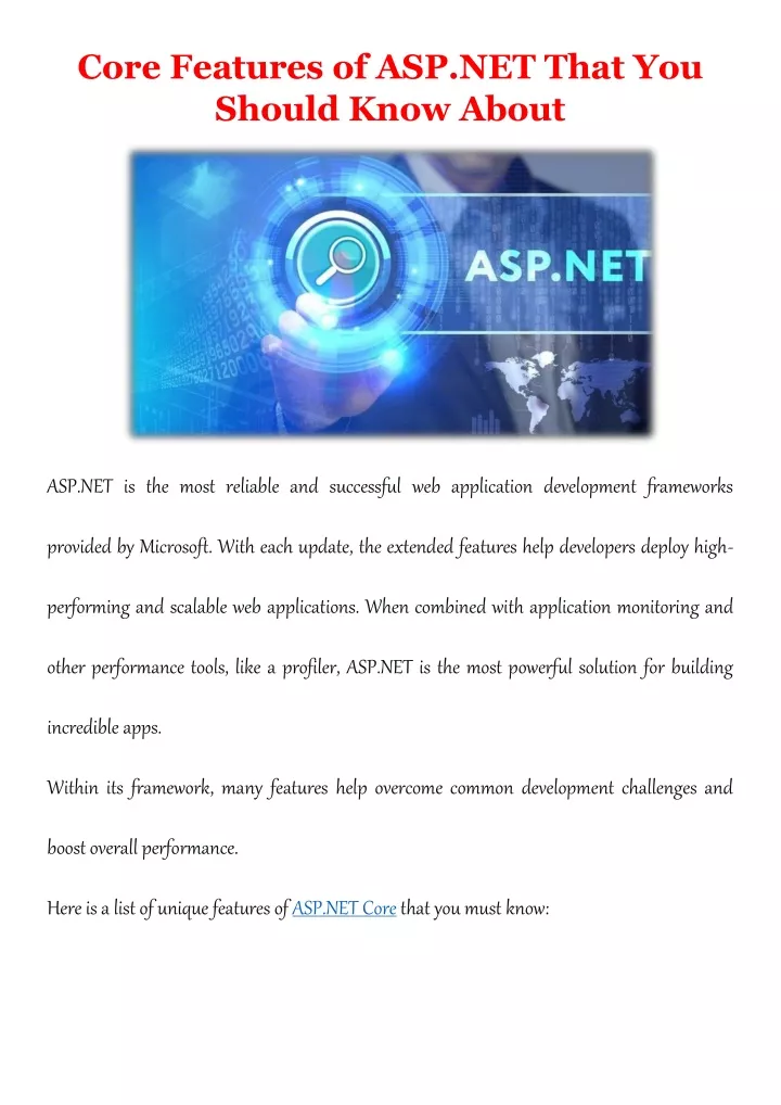 core features of asp net that you should know