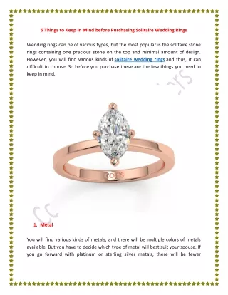 5 Things to Keep In Mind before Purchasing Solitaire Wedding Rings