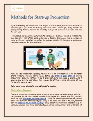 Methods for Start-up Promotion