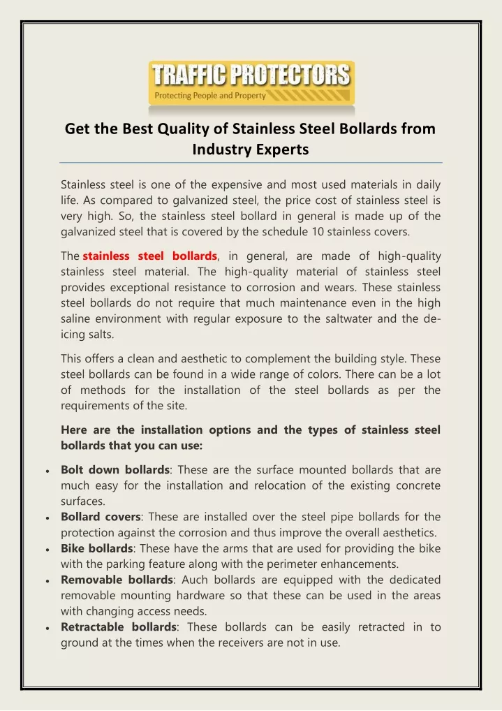 get the best quality of stainless steel bollards