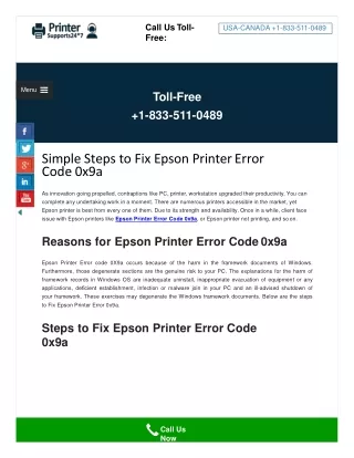 Easy To Fix Epson Printer Error Code 0x9a By Expert-