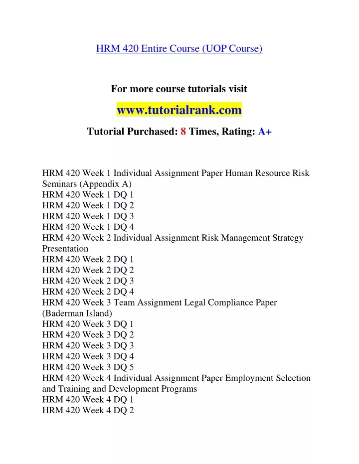 hrm 420 entire course uop course