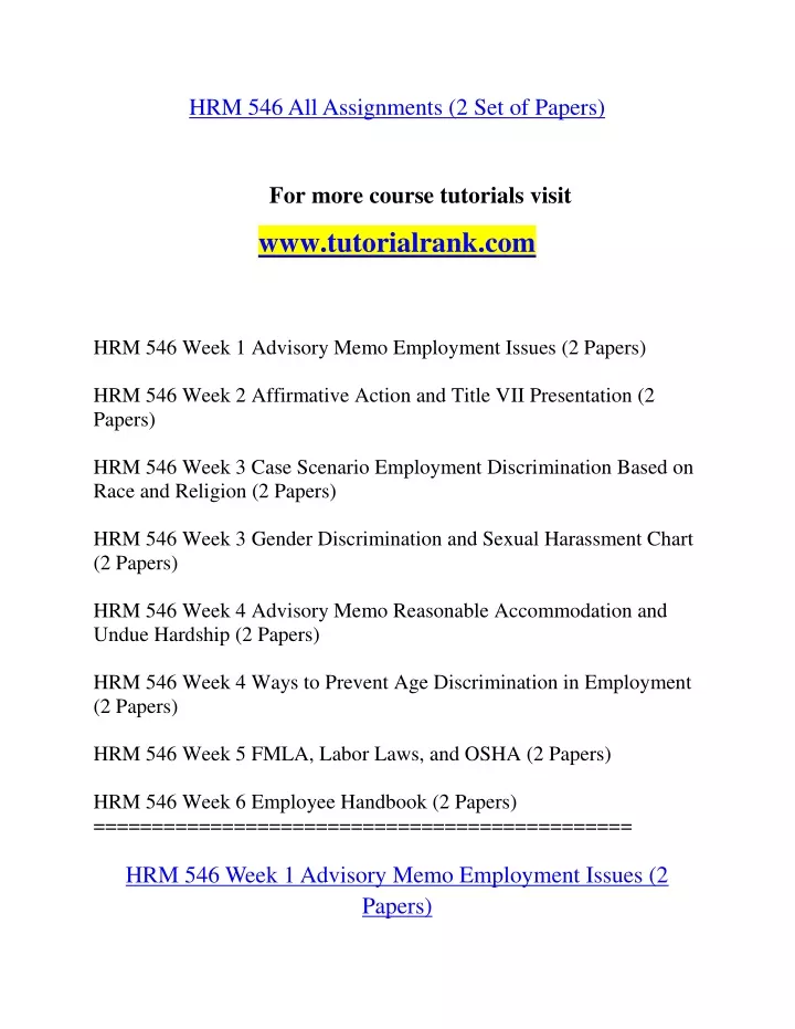 hrm 546 all assignments 2 set of papers